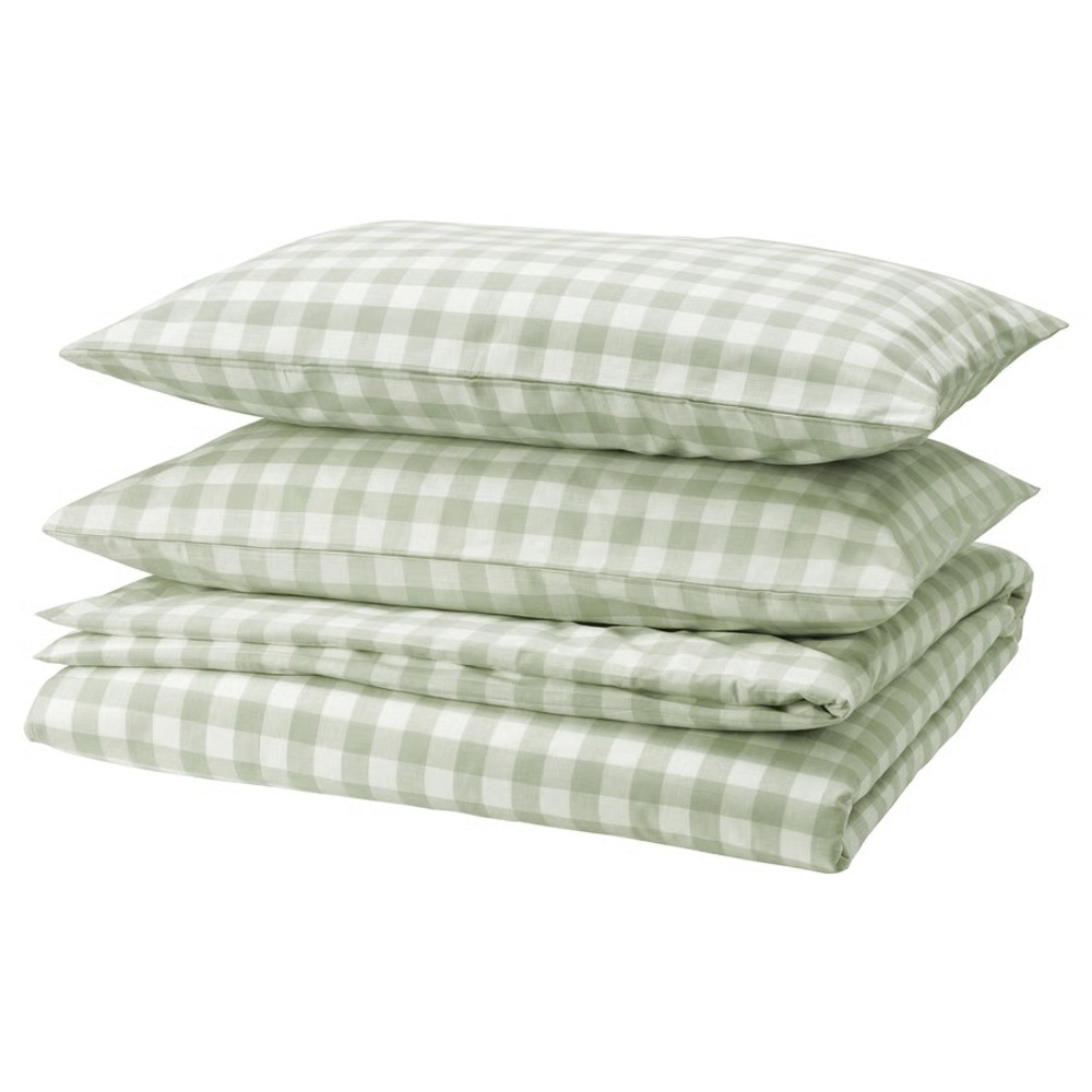 Green Gingham Cotton Duvet Cover & Pillowcase Set - Picture 6 of 7